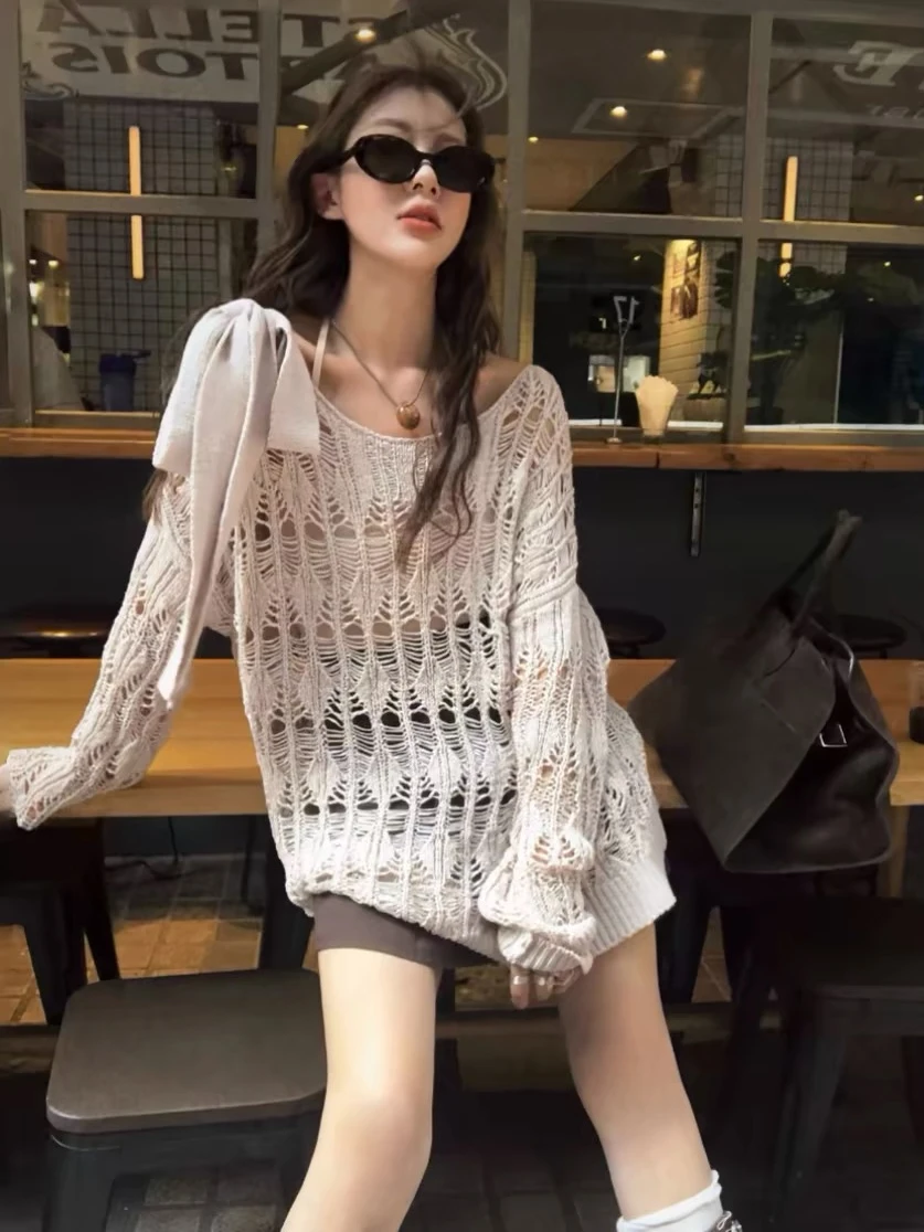 

Deeptown Korean Fashion Oversized Sweater Women Sweet Girl Bow Aesthetic Pullover Fairycore Sueter Mujer Casual Coquette Jumper