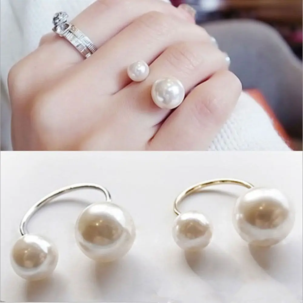 Korean Style 1 PC Women Imitation Pearl Adjustable Size Party Fashion Accessories Opening Ring Jewelry Finger Ring