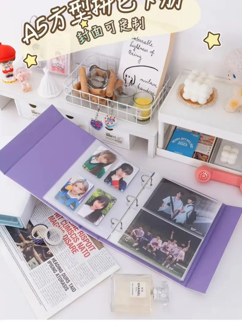 Color Blocking A5 Binder Kpop D Ring Photocard Collect Book Magnetic Buckle Card Holder Idol Photo Card Album