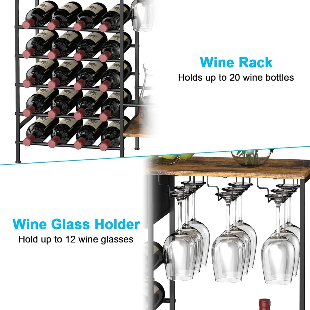 Freestanding Wine Bar Cabinet with Glass Holder, Multi-Functional Storage for Kitchen, Dining Room & Living Room