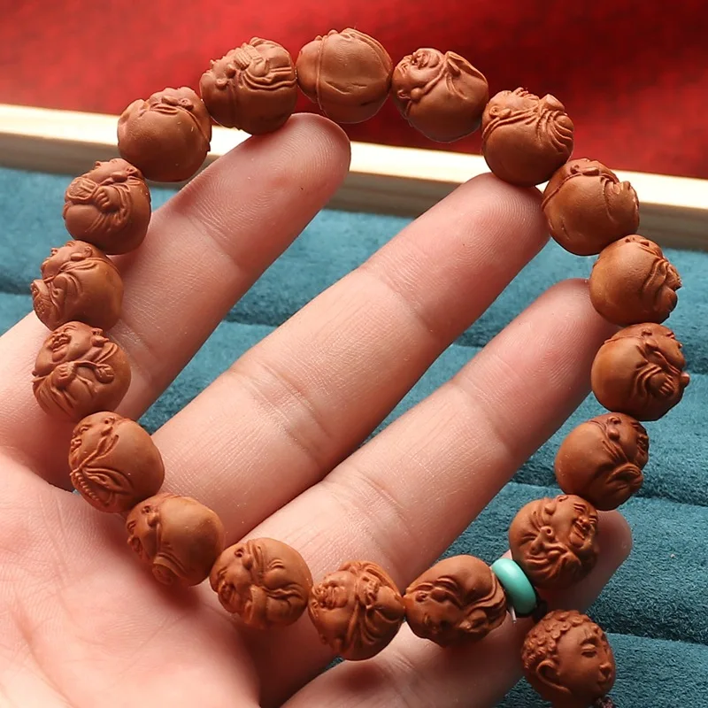 Wild Raw Materials Dragon-Veined Peach Pit Small Seed Coated Maitreya Samanera Single Circle Bracelet Buddha Beads Handheld Arts