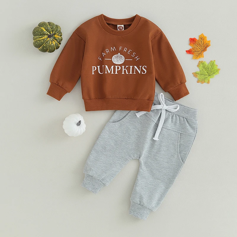 

Adorable Baby Boy Halloween Outfit with Spooky Letter Print Sweatshirt and Comfy Elastic Pants - 2 Piece Toddler Tracksuit for