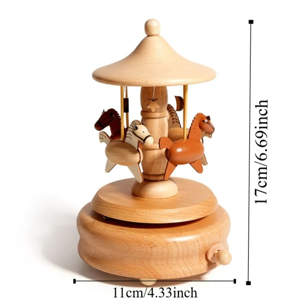 Carillon in Legno a Forma di Giostra con Ballerina Rotante, Design Vintage Retrò