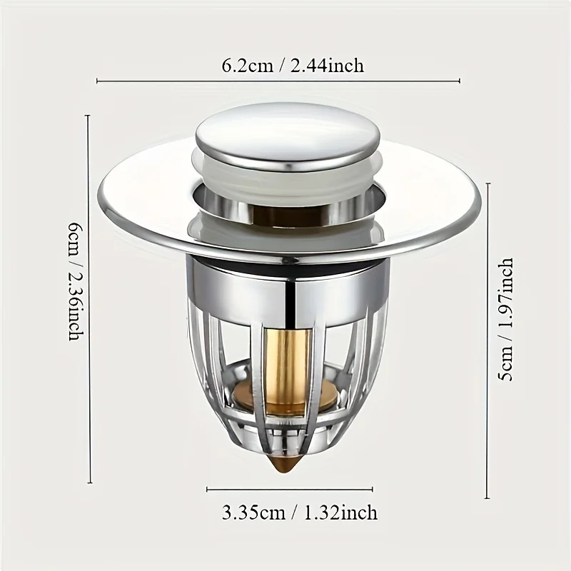 Universal Rebound Drain Plug Filter Basin Pop-up Chrome Sink Filter with Hair Catcher Bathroom Sink Drain Stopper Easy Push Type