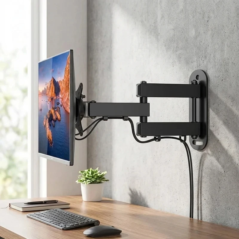 Suporte de Parede Ajustável para Monitor/TV, Compatível com Telas LED/LCD de 10"-24", Suporta até 10kg, VESA 75*75-100*100, Movimento Completo, Giratório e Inclinável