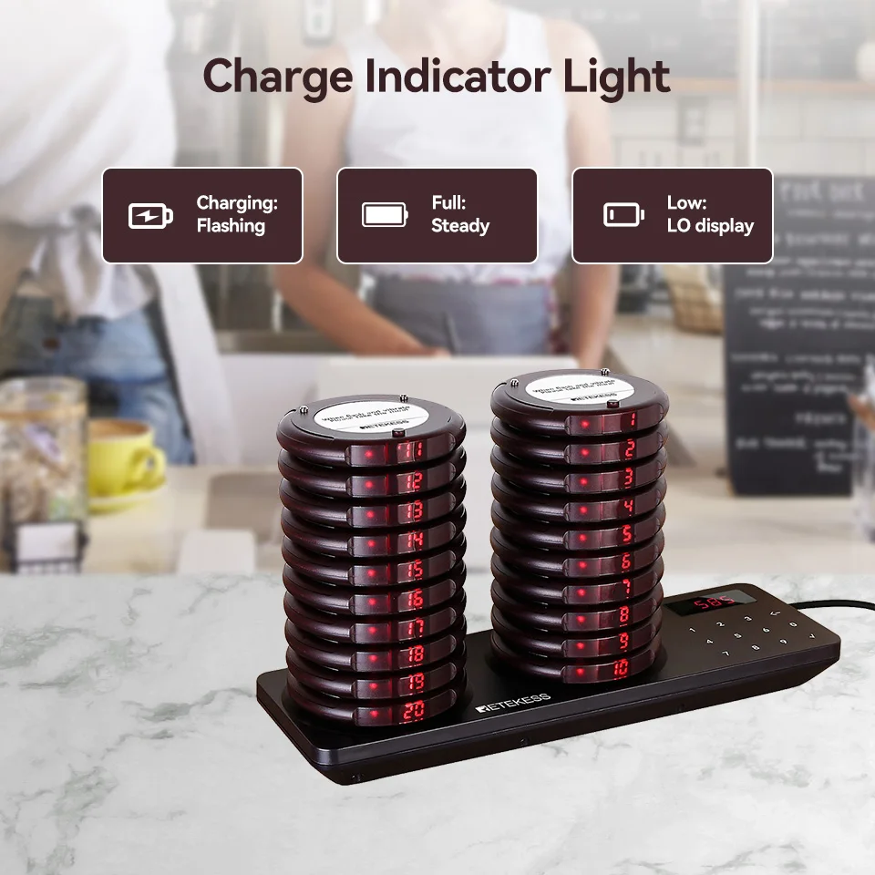 RETEKESS TD163 Restaurant-Pager Drahtloses Rufsystem mit platzsparendem Vibrationsalarm bei niedrigem Batteriestand für Food Trucks und Cafés – Detail 5