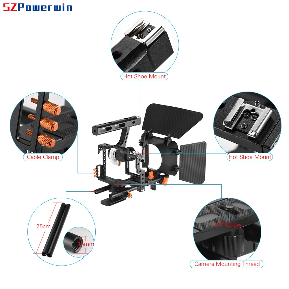 Powerwin C500 Cage Kit for GH4 A7S  A7 A7R A7RII A7SII DSLR Camera Photo Studio Rig Slider Stabilizer Follow Focus Barn Door Set