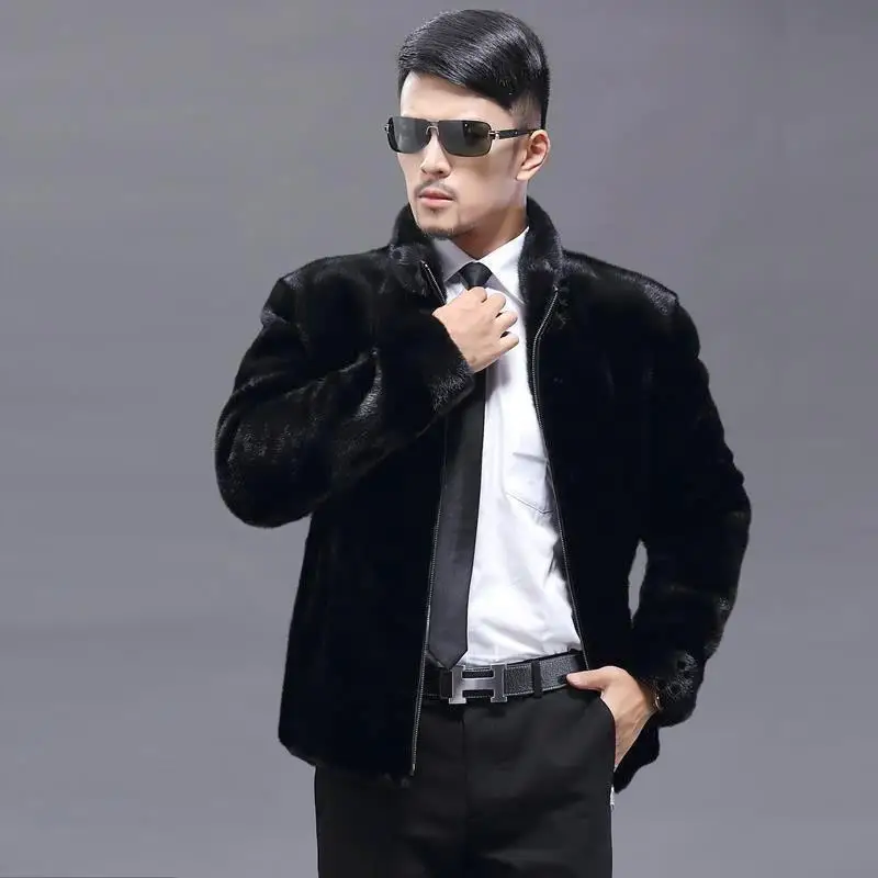 

Men Faux Leather Stand Collar Zipper Cardigan Jackets Spliced Coat Long Sleeve Slim Fit Solid High Street Pockets Slight Strech