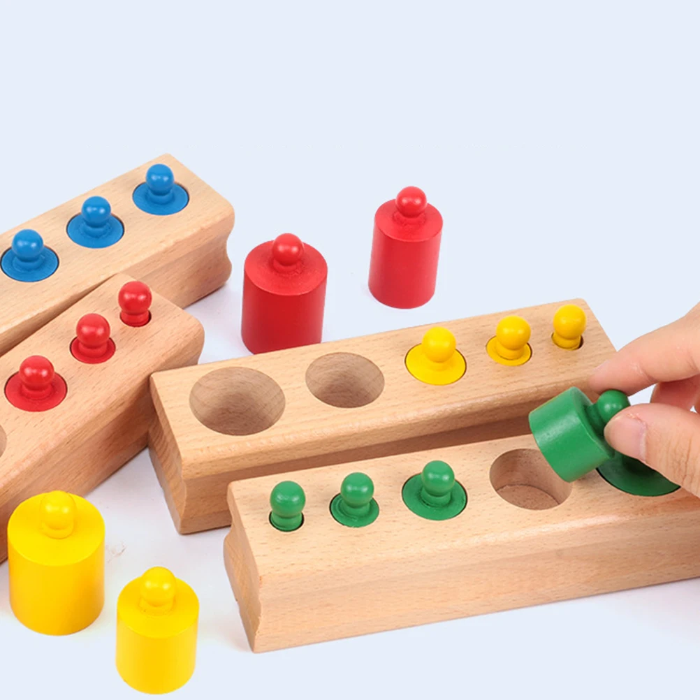 Colorful Cylindrical Teaching Aids Montessori Toys Knobbed Cylinder Socket Blocks Kids Educational Wood Material Smooth
