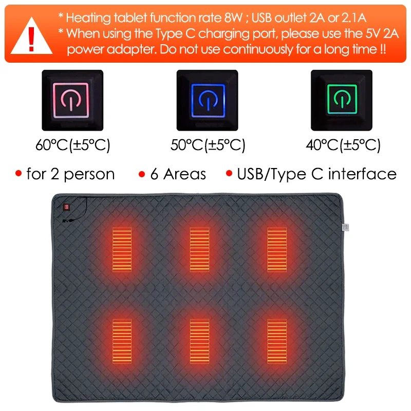 5 В 180x150 см грелка спальный мешок портативный матрас USB/тип C интерфейс электрические одеяла моющиеся зимние грелки для тела