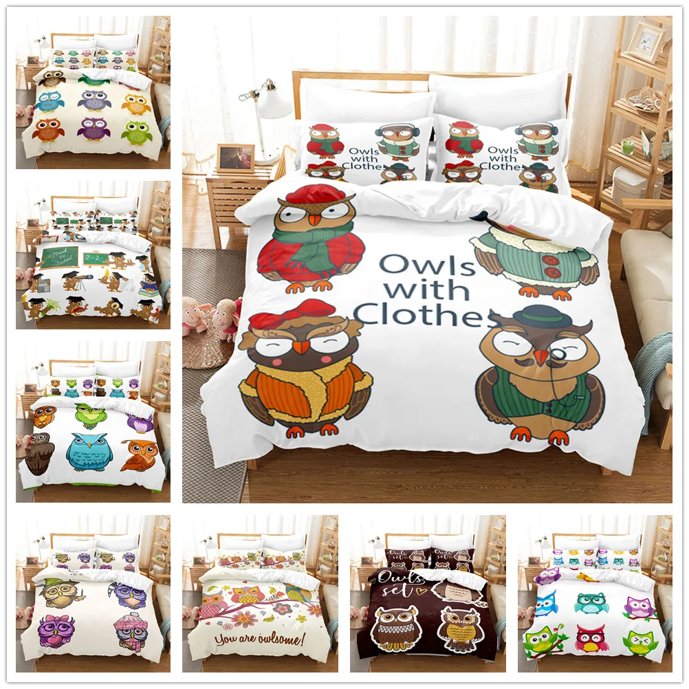 

Cartoon Bedding Set Lovely Owl Duvet Cover Set Animal Pattern Bed Linens Home Textile Comforter Cover Set for Kids Boys Girls