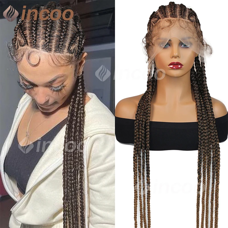 

Heart Shape Full Lace Front Braided Wigs For Black Women Blonde Synthetic Cornrows Braided Wig Knotless Jumbo Box Braids Wig