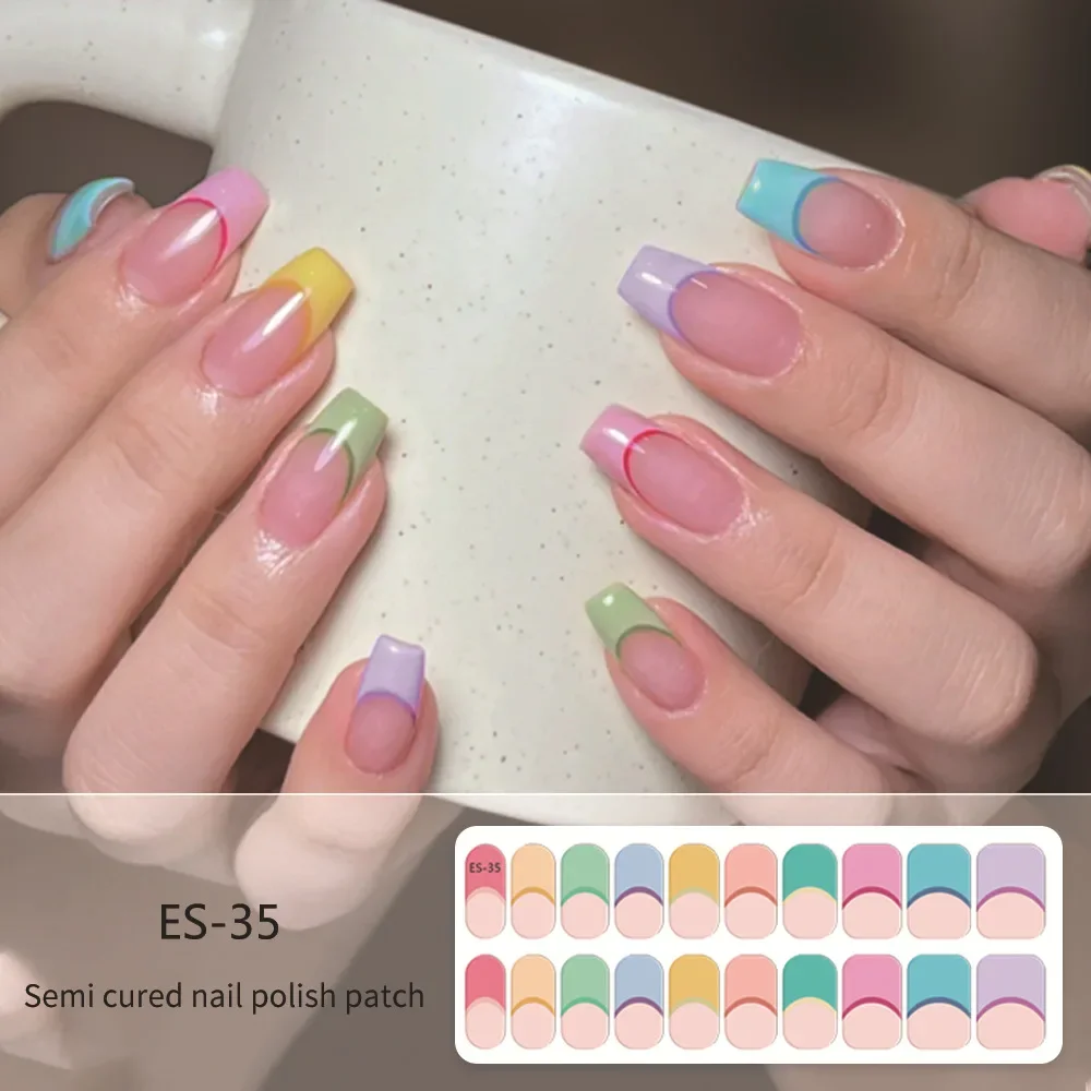 الملونة الفرنسية الأشعة فوق البنفسجية شبه الشفاء هلام مسمار يلتف ملصقات لاصقة للماء غطاء كامل LED هلام مسمار المتزلجون لتمديد الأظافر