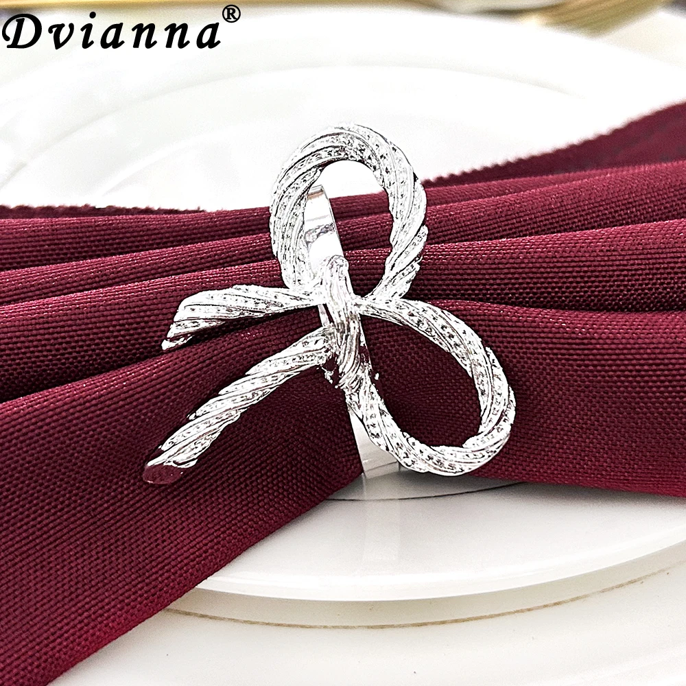 

6Pcs Bows Napkin Rings Metal Gold Silver Bow Tie Napkin Holder for Christmas Thanksgiving Wedding Banquet Table Decorations