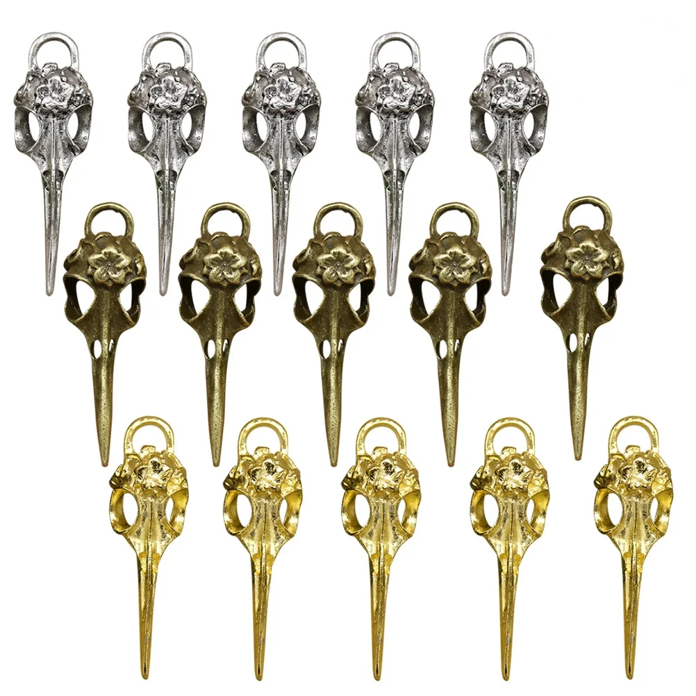 

15pcs Mixed Bronze Silver Skull Bird Head Charms Pendants For Necklace Dangle Diy Jewelry Gift Retro Style