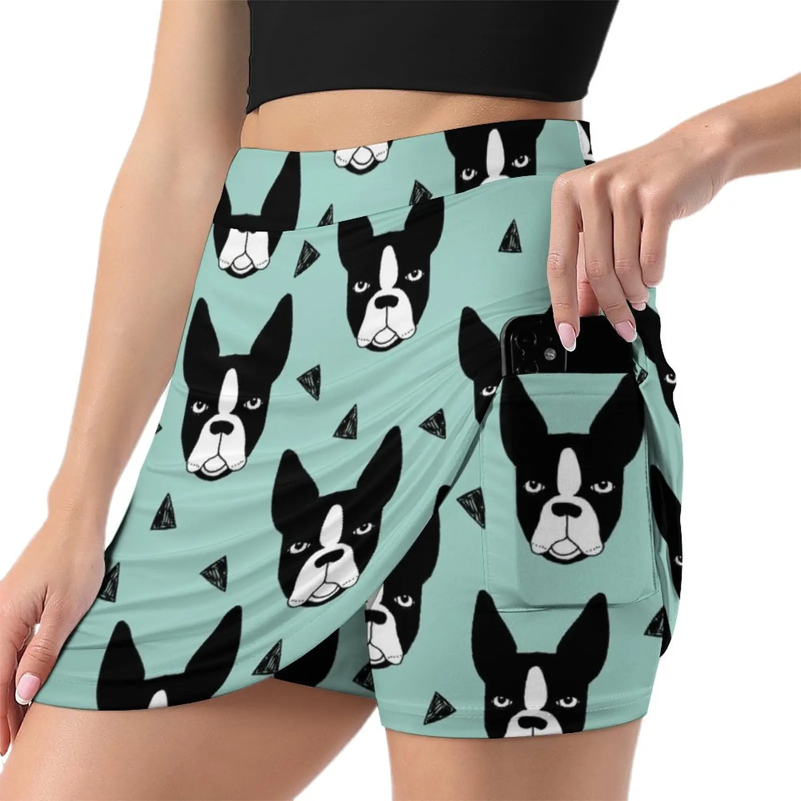 Boston Terrier - Mint Mini Skirt women clothes midi skirt for women