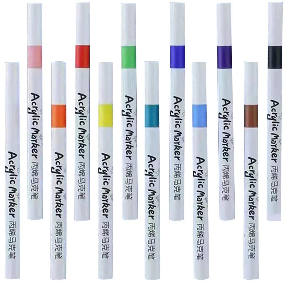

12Pcs Acrylic Markers Premium Paint Pens Quick Drying Multi-Function Paint Markers for Coloring Sketching Illustration