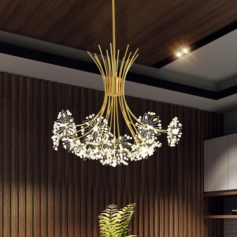 Gold Bouquet Pendant Lights Dining Room Crystal Flower Hanging Lamp Living Room Ceiling Chandelier Suspension Lighting G4 Socket