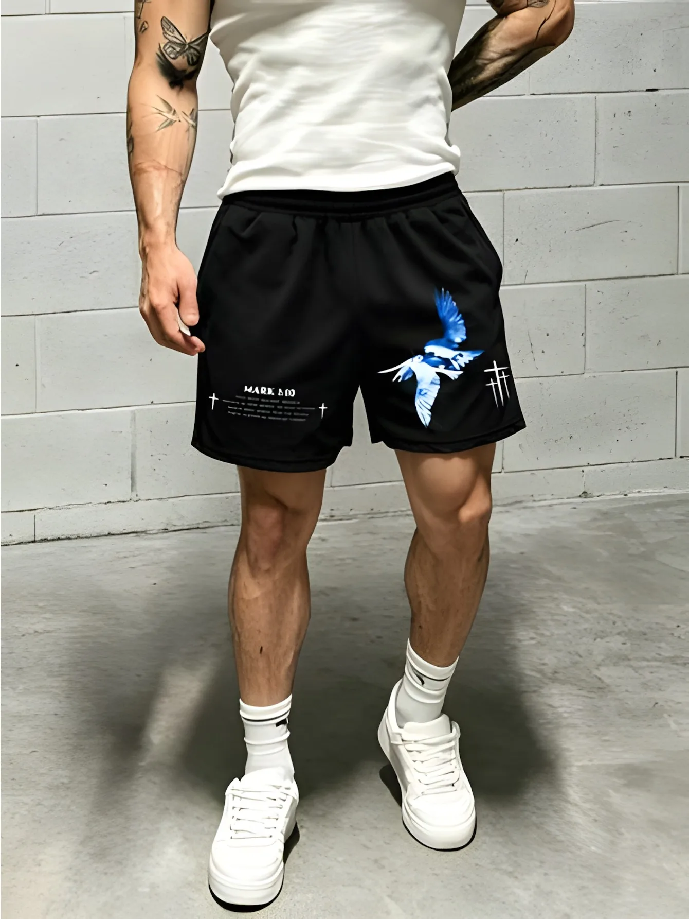 

High-Street Style Men's Shorts: American Retro Print, Loose-Fit, Casual, Streetwear, Versatile, Athletic Pants