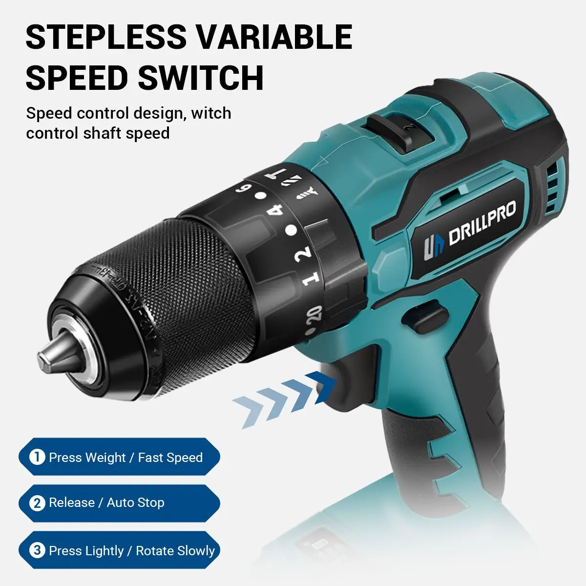 Drillpro 13mm Brushless Impact Drill Electric Drill 20+3 Torque Screwdriver Winter Ice Drill Power Tool for 18V Battery