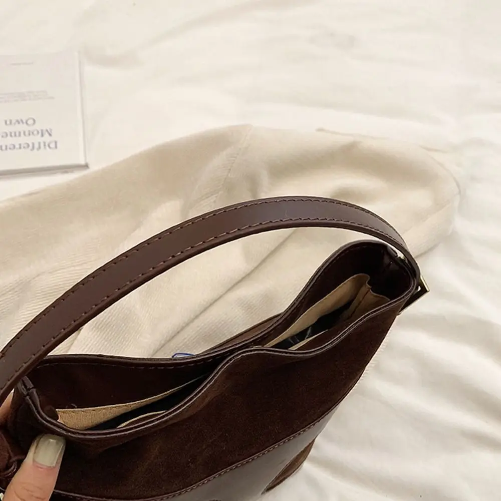 

Simple Tassels Pendant Faux Suede Bucket Bag Handbag Shoulder Bag Slouchy Hobo Bags Large Capacity Solid Color Tote Bag Summer