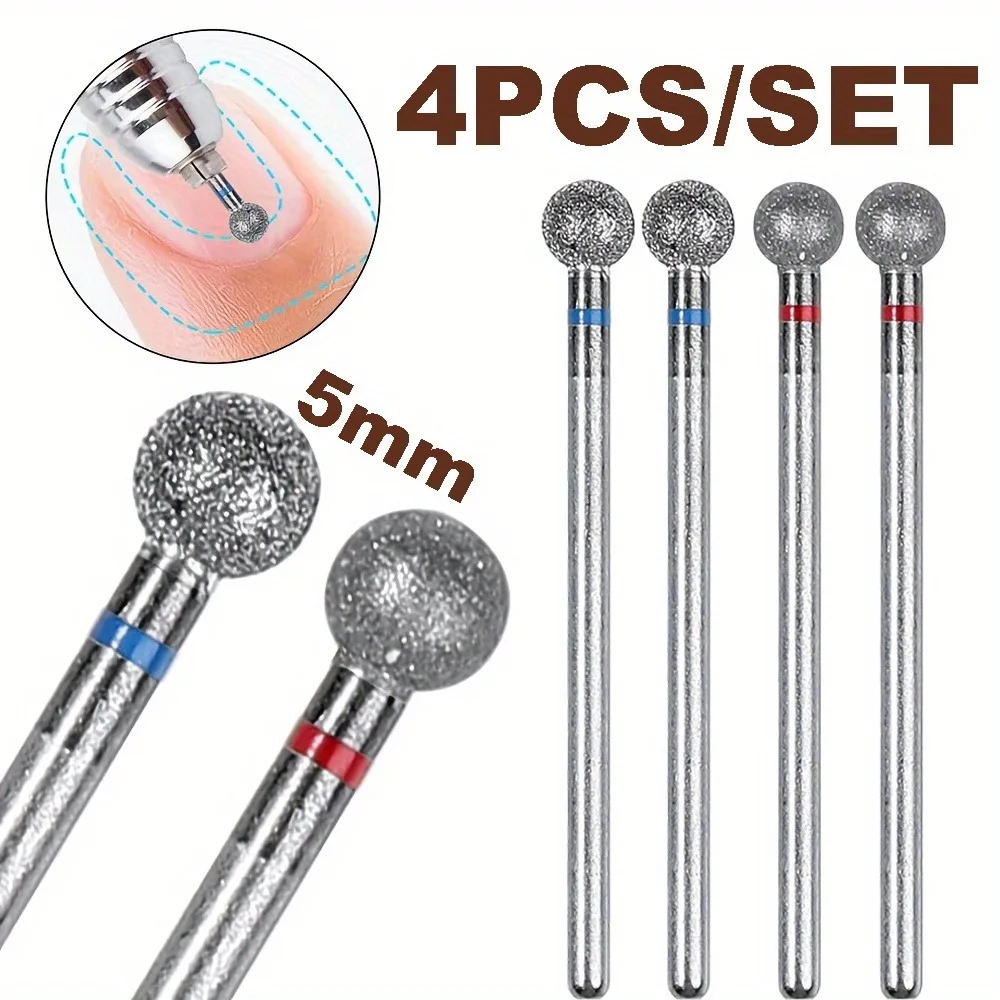 1PC/2/4PCS 5mm Small Round Head Nail Drill Bits，Diamond Cuticle Clean Ball Head Nail Bits for Electric Cuticle Detail Rotary