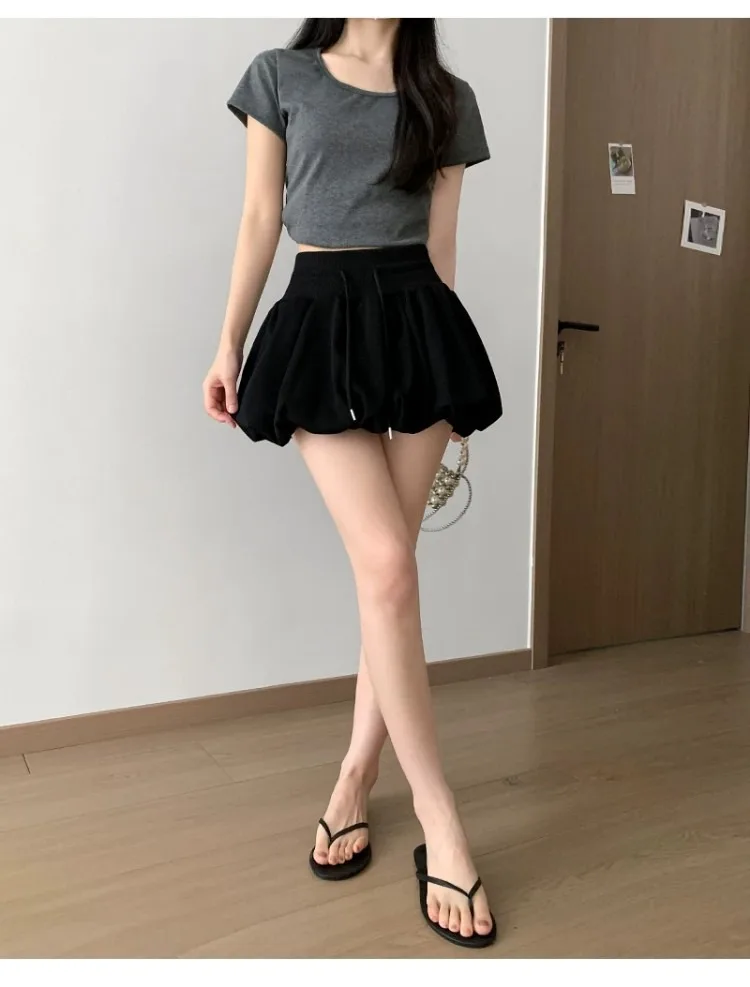 Lässiger, vielseitiger, flauschiger, blütenblütchen-umwickelter Minirock für Damen, Sommer, koreanischer Stil, hohe Taille, schlankmachender A-Linien-Rock – Detail 7