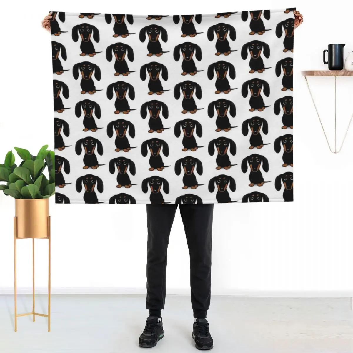 Cute Black and Tan Smooth Coated Dachshund Cartoon Dog Throw Blanket Kid'S Flannel Fabric Hairys Blankets