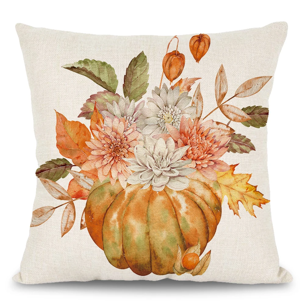 Autumn Pumpkin Decorative Pillowcase Pumpkin Thanksgiving Blessing Autumn Flowers Pillowcase Home Decor 18 X 18 Inches