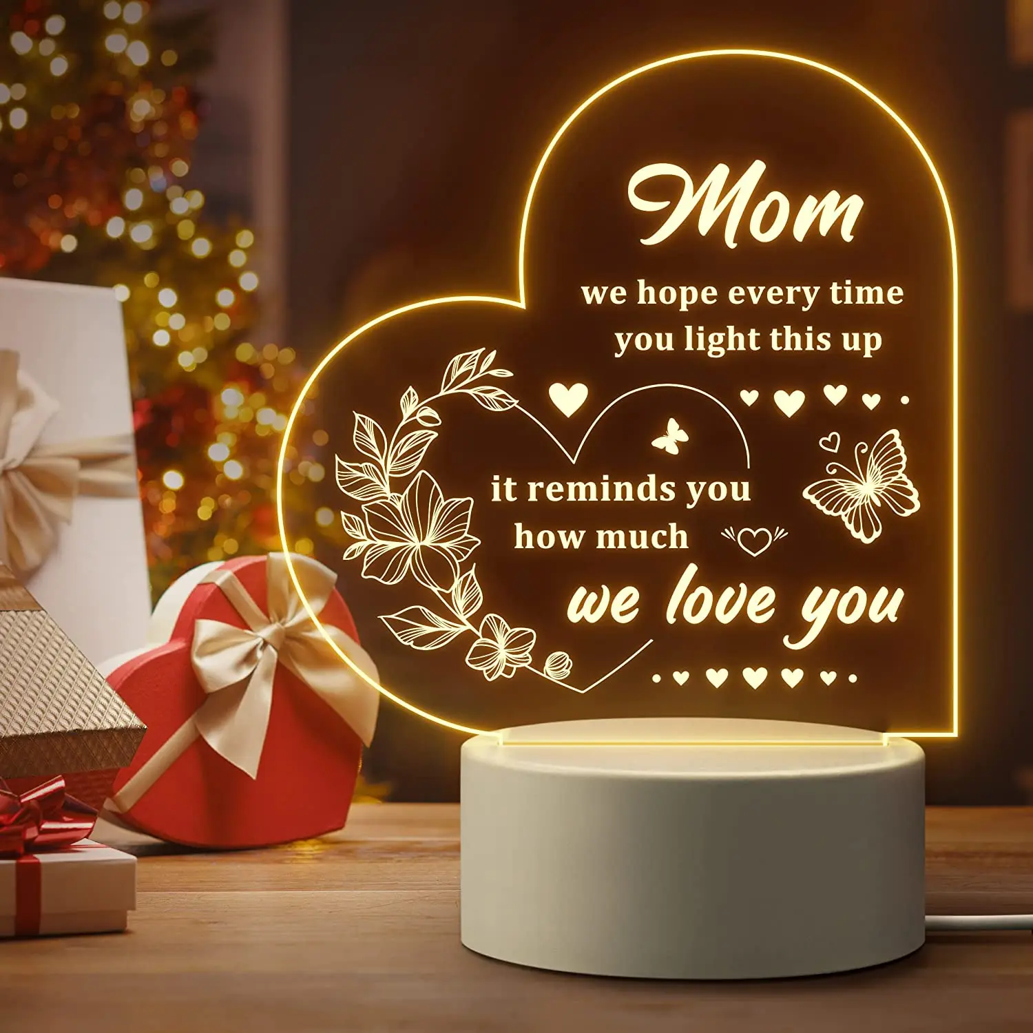 Mother\'s Day Gifts for Mom Night Light, Mon Birthday Gift from daughter, mom Gifts for Acrylic Engraved Night Lights for Mom