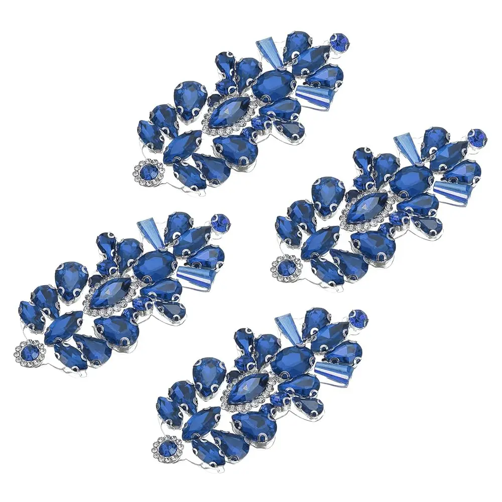 

4Pcs Rhinestone Crystal Applique, Rhinestone Iron on Patch, Hot Fix Crystal Sewing Applique for Bridal Sash Wedding Dress Sh