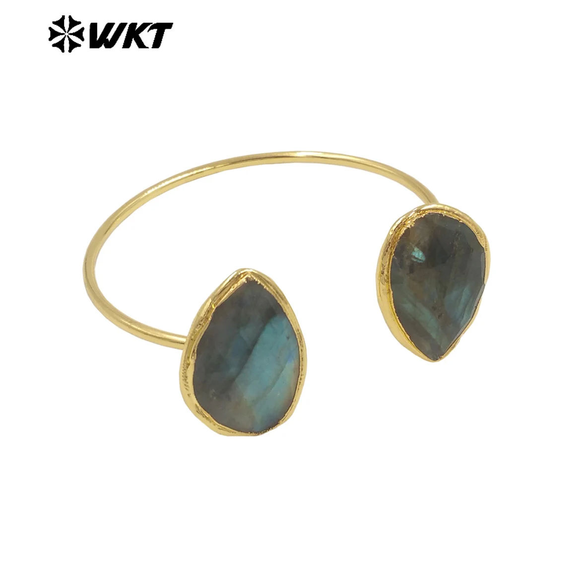 WT-B682 Versatile High-end Feel Natural Labradorite Bangle With 18k Real Gold Plated For Women Anniversary Gifts