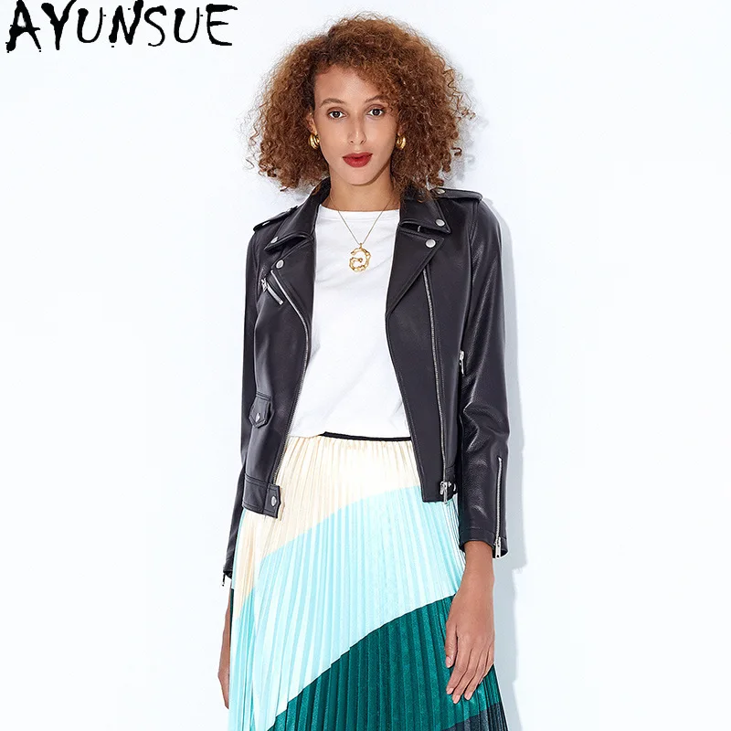 AYUNSUE Giacca in vera pelle Abbigliamento donna 2025 Autunno 100% Cappotti di pelle di pecora Giacche da moto Donna Slim Fit Jaqueta De Couro