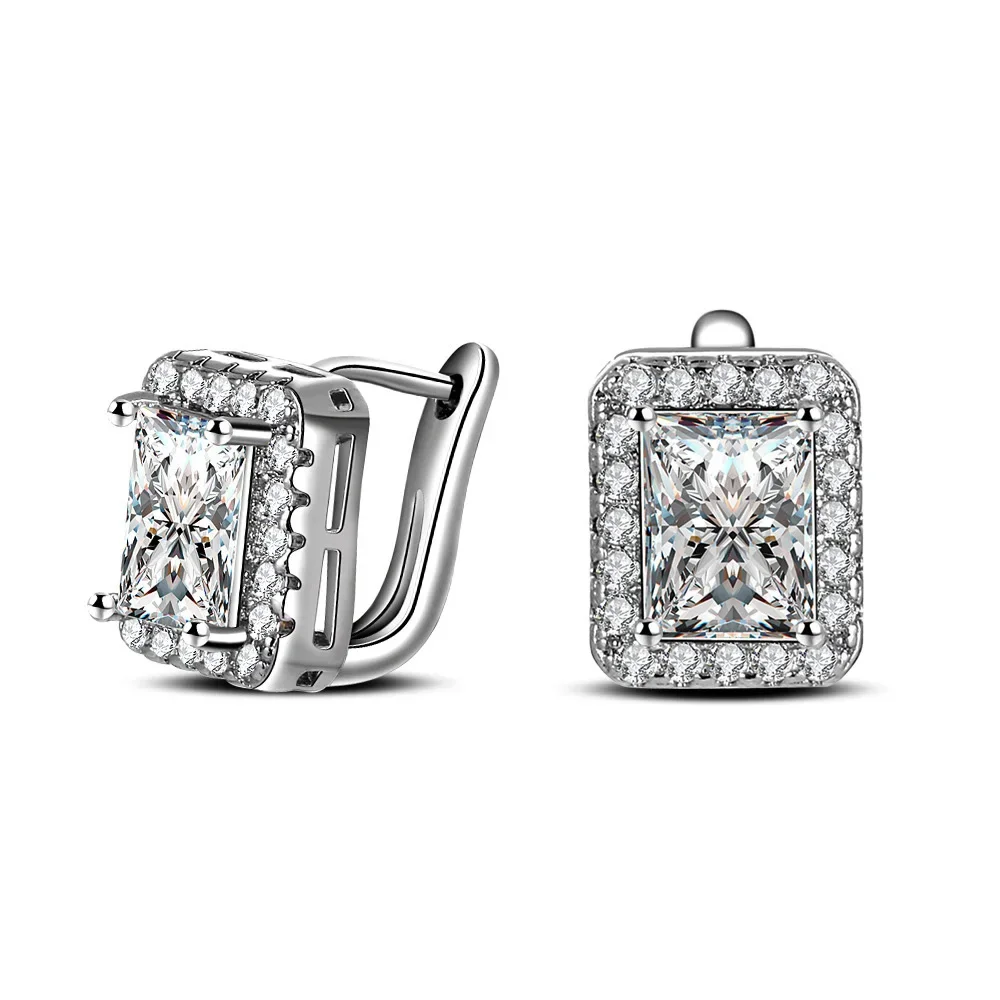 2025 Square 925 Sterling Silver Jewelry Big Crystal Stduy Earring for Woman New Gift Wholesale Brincos Boucle D\'oreille Femme
