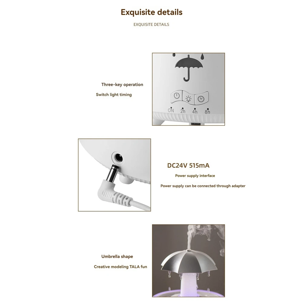 BAAD Увлажнитель воздуха с каплями дождя для спальни, увлажнители воздуха для большой комнаты и диффузор для ароматерапии, тихий увлажнитель с подсветкой