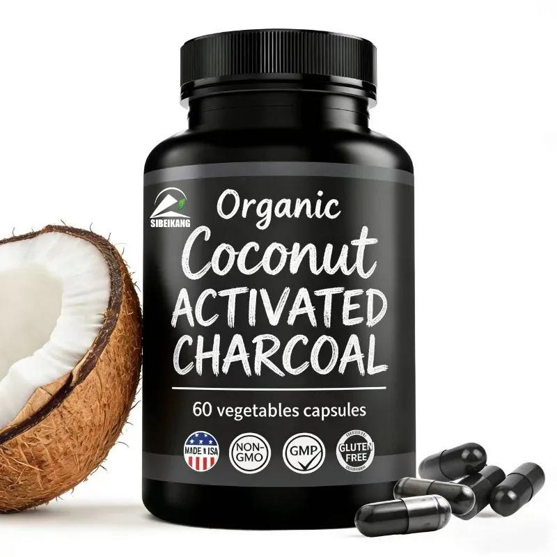 

Pure coconut activated carbon capsules help whiten teeth and clean the body. 60 capsules