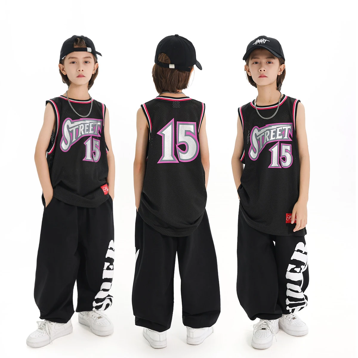

2025 Hiphop Dance Street Dance Jazz Dance Boys Streetwear Sports Sleeveless Top Pants Children Practice Stage Costumes DN21015