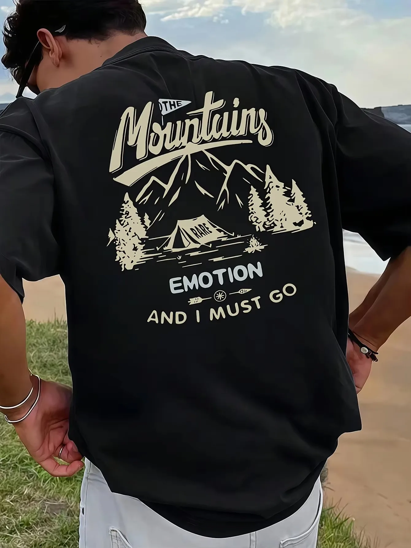 2026 New Retro Mountain Camping Men's T-Shirt Cotton 