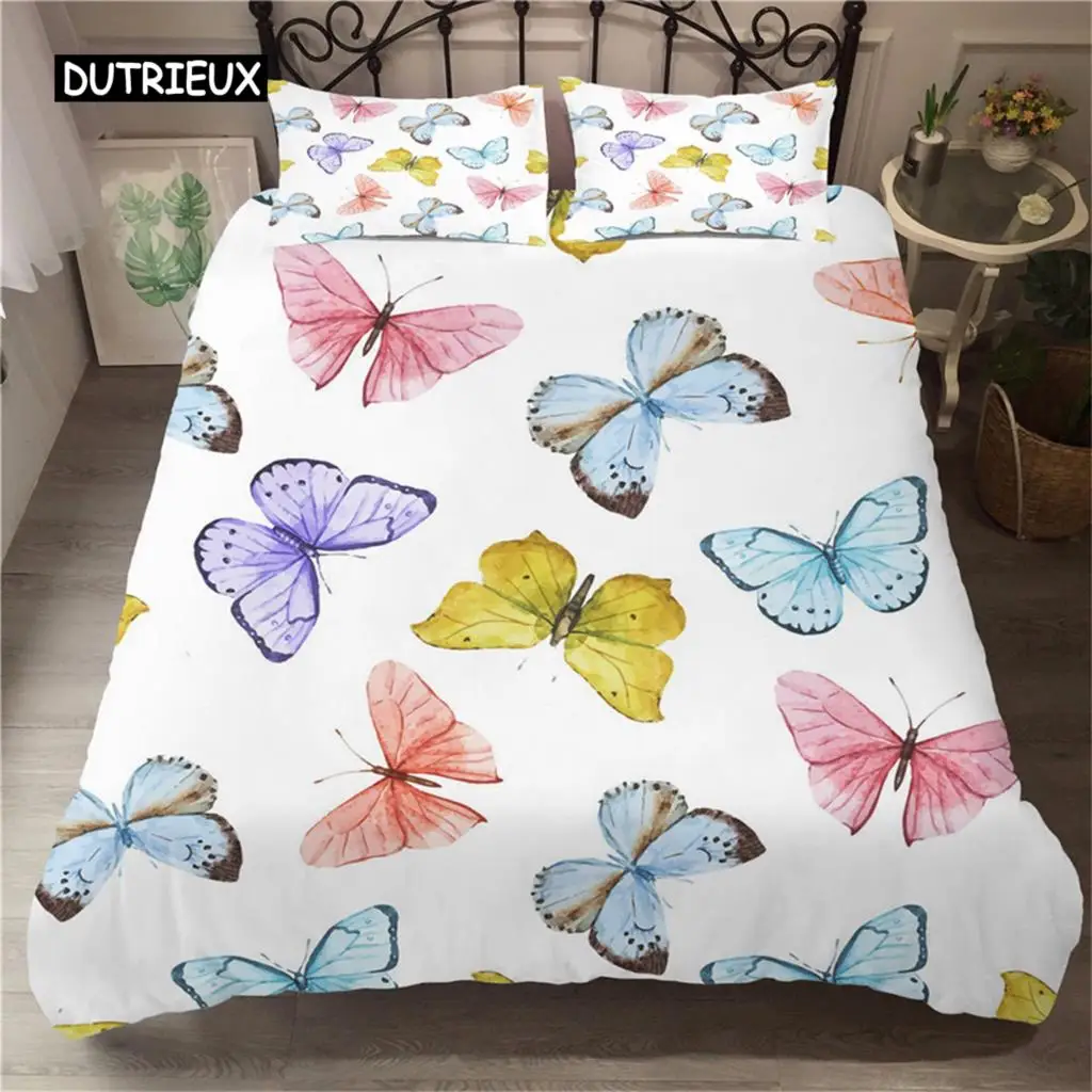 

Butterfly Duvet Cover Set Twin Size Colorful Flying Butterfly Pattern Bedding Set for Kid Breathable Soft Microfiber Quilt Cover