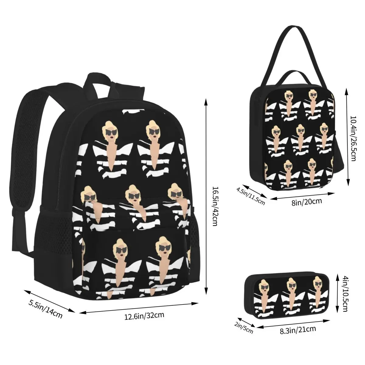 Lady Gaga Telephone Backpacks Students Bookbag School Bags Children Rucksack Lunch Bag Pen Bag Three-Piece Set