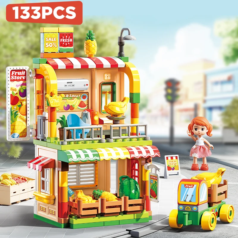 

133PCS Big Size Blocks, Large Particle Street View Series DIY Building Block Toys, Educational Assembly Toy, Ideal Gift For Kid
