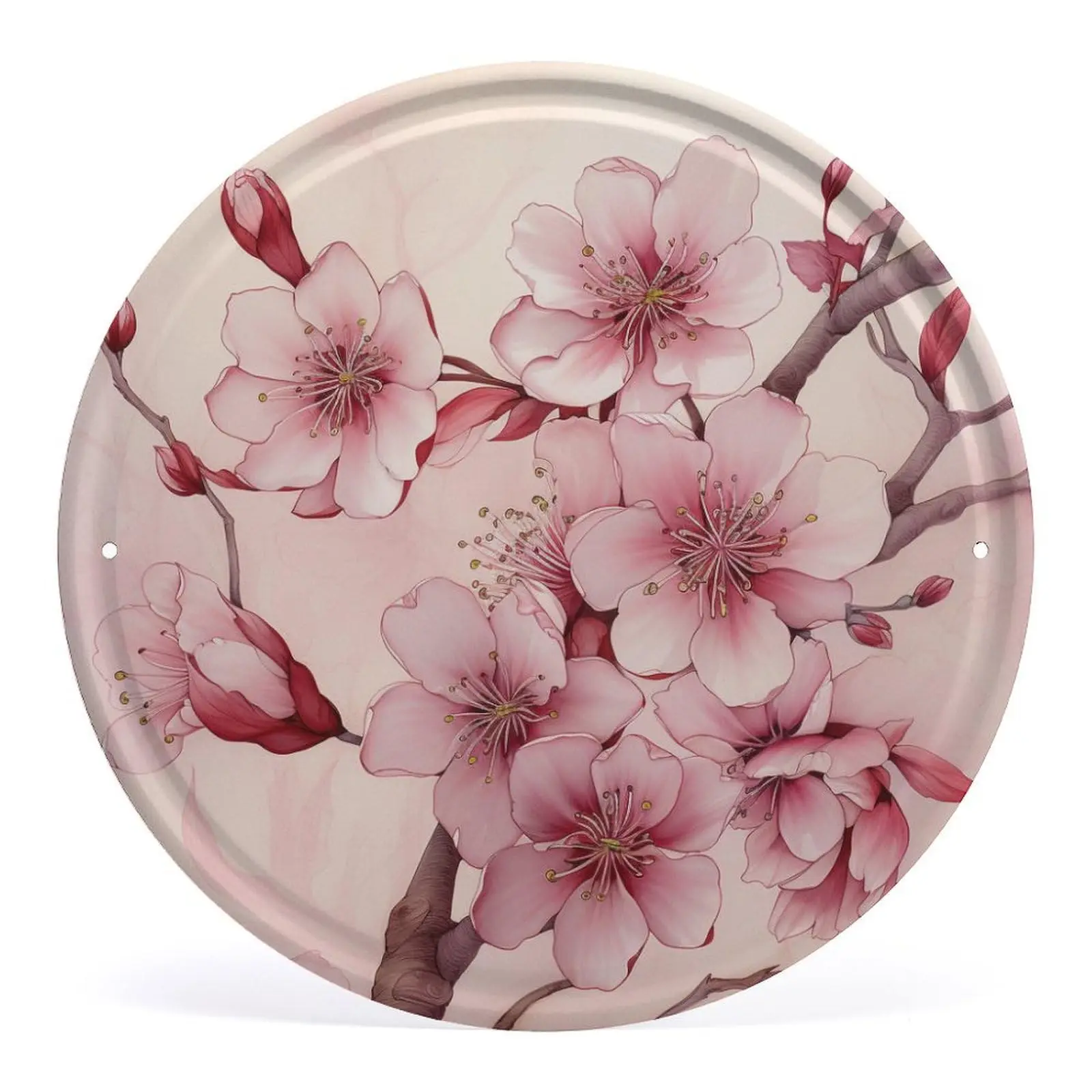 Cherry Blossom Round Tin Sign 12 Inch Japanese Cherry Blossom Spring Aluminum Metal Signs Home Bedroom Kitchen Bar Home Cafe Wre