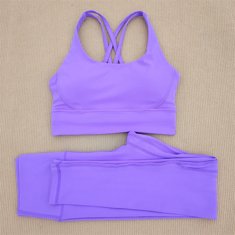 Sexy Yoga Clothes Gym Solid Color Sports Bra Women Leggings Crossed Back Sports Suit Fitness Clothes Soft Breathable Comfortable