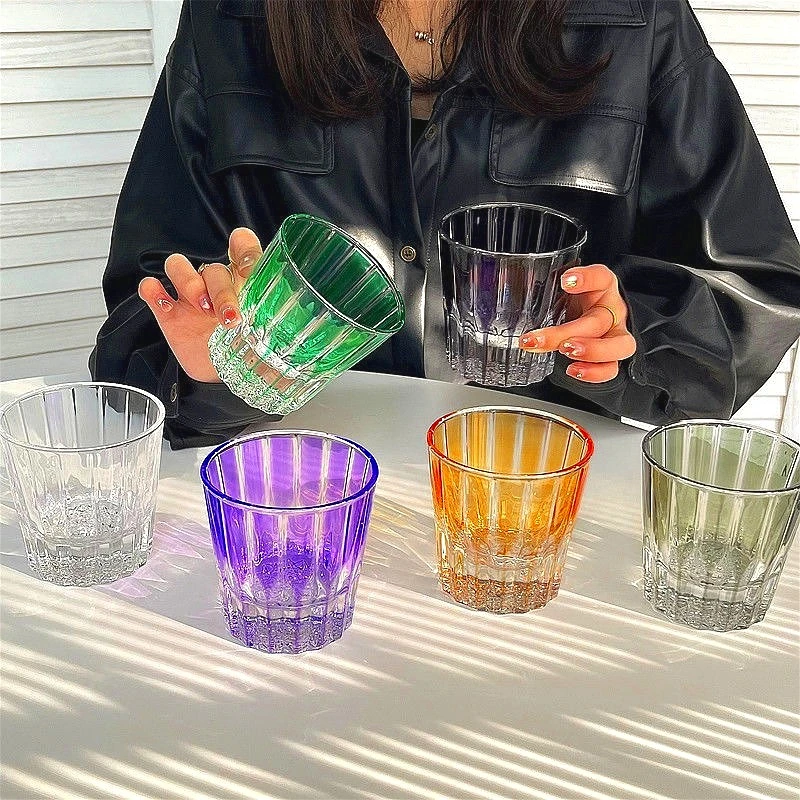 

2pcs Sets 200ml Multiple Colored Glass Cups Premium Cocktail Glass Trendy Wine Glasses Exquisite Whiskey Glass Outdoor Tableware