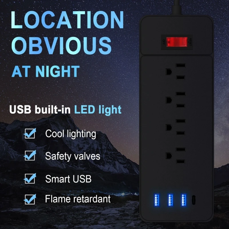 Удлинители с шнуром 180 см/5,9 фута, 12 разъемов, порт USB/Type C, низкопрофильные плоские вилки для домашнего и офисного использования, источник питания