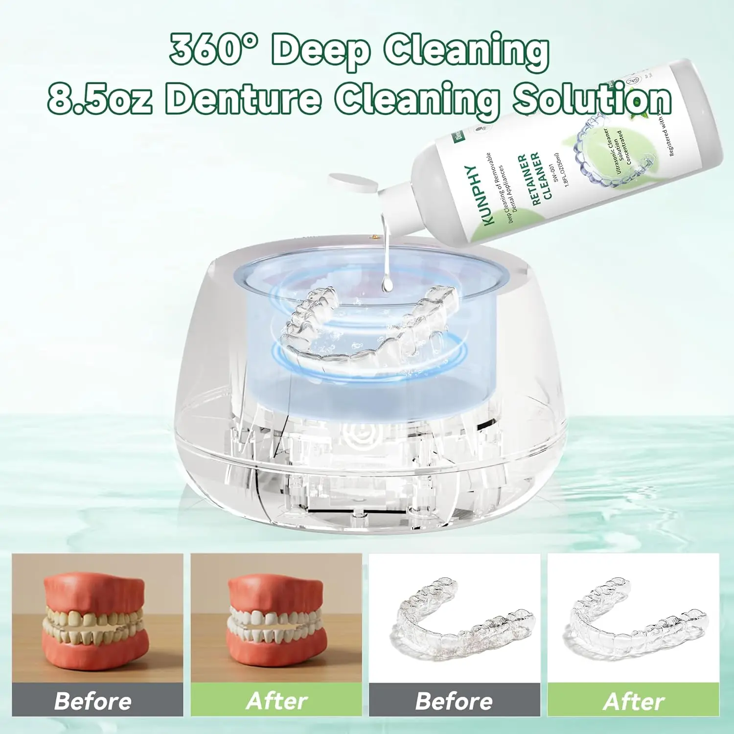 50ML Ultrasonic Denture Cleaner-Professional Cleaning of Retainers,Invisible Aligners,Mouth Guards,Night Guards,Remove Odors