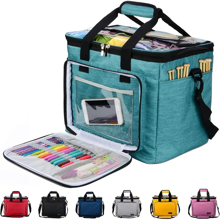 

High Capacity Knitting Bag for Yarn Storage with Inner Divider and Multiple Compartments Portable Organizer for Carrying Knitti