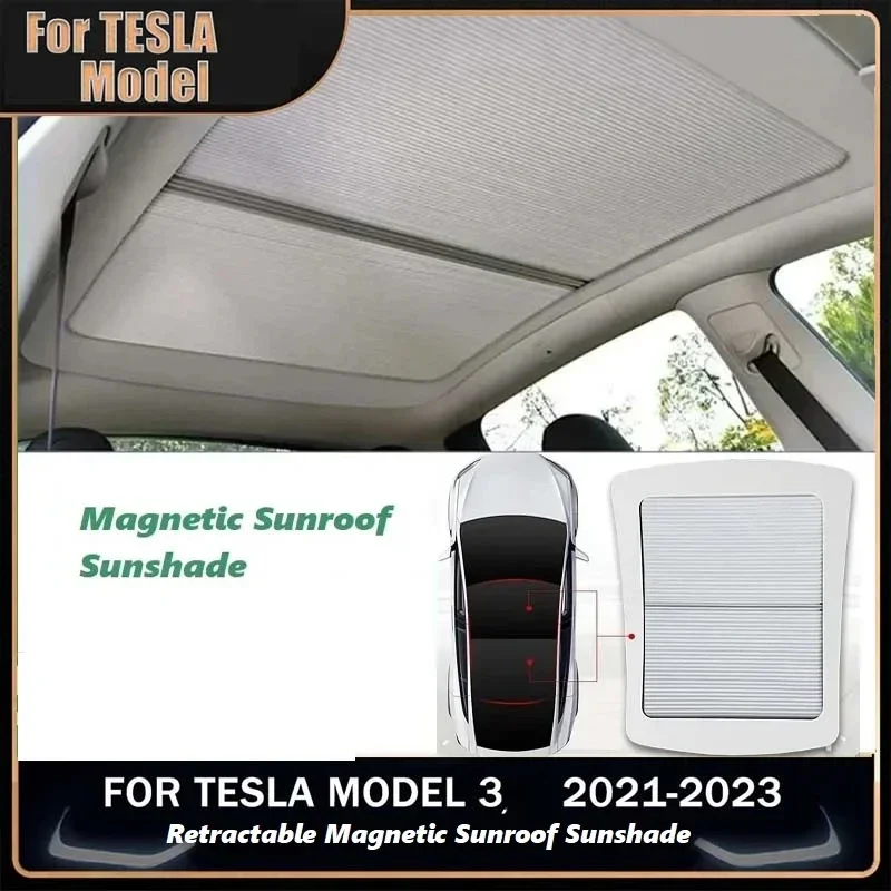 For Tesla Model Y 3 2021-2023 Retractable Magnetic Sunroof Sunshade Sun Visor Modification Sunshades Accessories