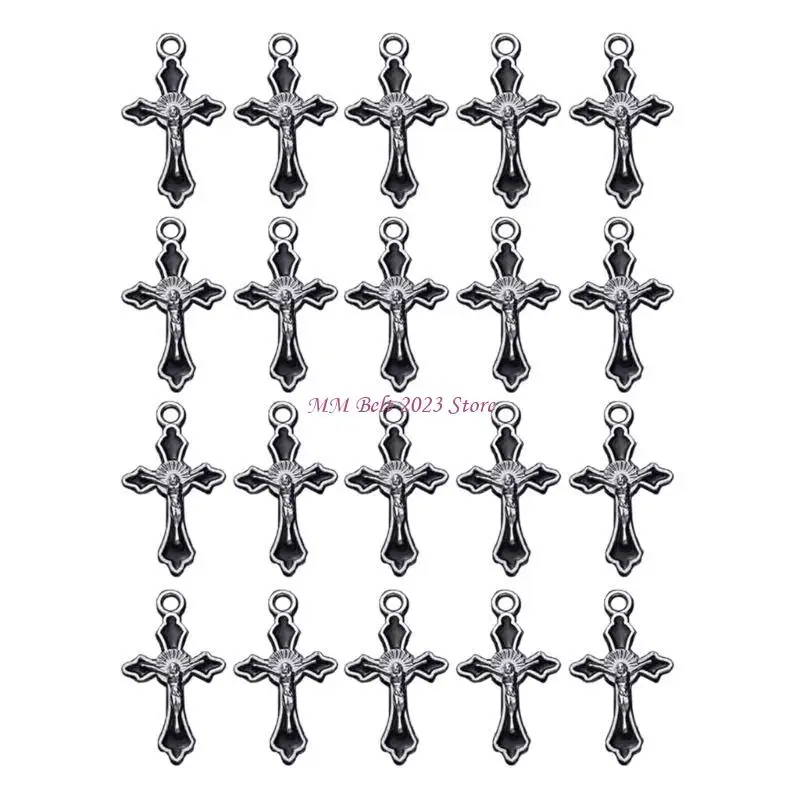 49ME 20Pcs Alloy Enamel Flatback Cross-Pendant Charm Colorful Tiny Crucifix Pendant