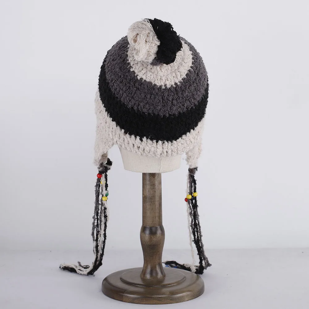 ball Snow cap Japanese hat Outdoor Earflap hat Wool Knitted Snow Ski Cap Fleece Bomber Trapper Hat Women Pompom women Winter hat